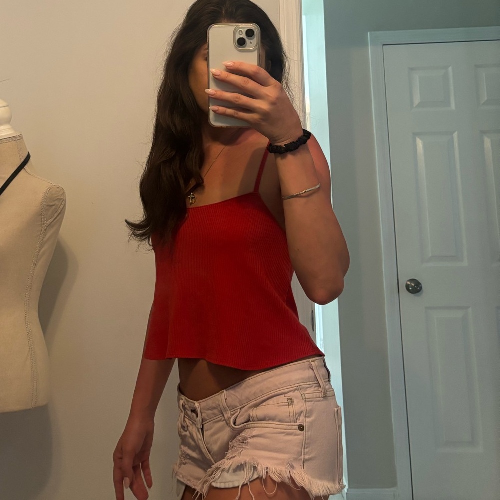 Reformation red crop strappy top XS